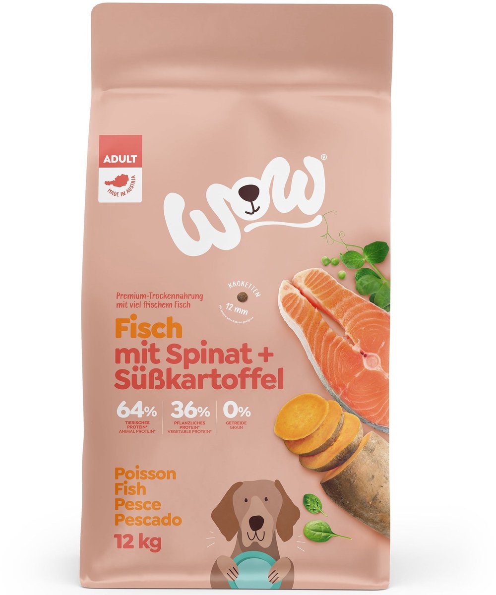 Wow WOW Adult Graanvrij Vis met Spinazie & Zoete aardappel 12 kg - Hond