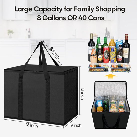 Koeltas -2-pack geïsoleerde herbruikbare boodschappentassen - Geïsoleerde Koeltas - Lunchtas - Picknicktas - Koeltas Lunch - Opvouwbare koeltas voor boodschappen - Stevige grote geïsoleerde tas van Earthwise — afbeelding 3