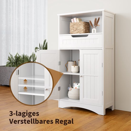 Xbro Badkamerkast met Lade en 2 Deuren, Vrijstaande Ladekast met Verstelbare Planken, 108x60x30 cm, Vochtbestendig MDF, Wit