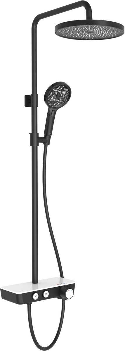 kielle Oudee - Doucheset met thermostaatkraan, 26 cm, 3-jets, zwart/wit 20602004