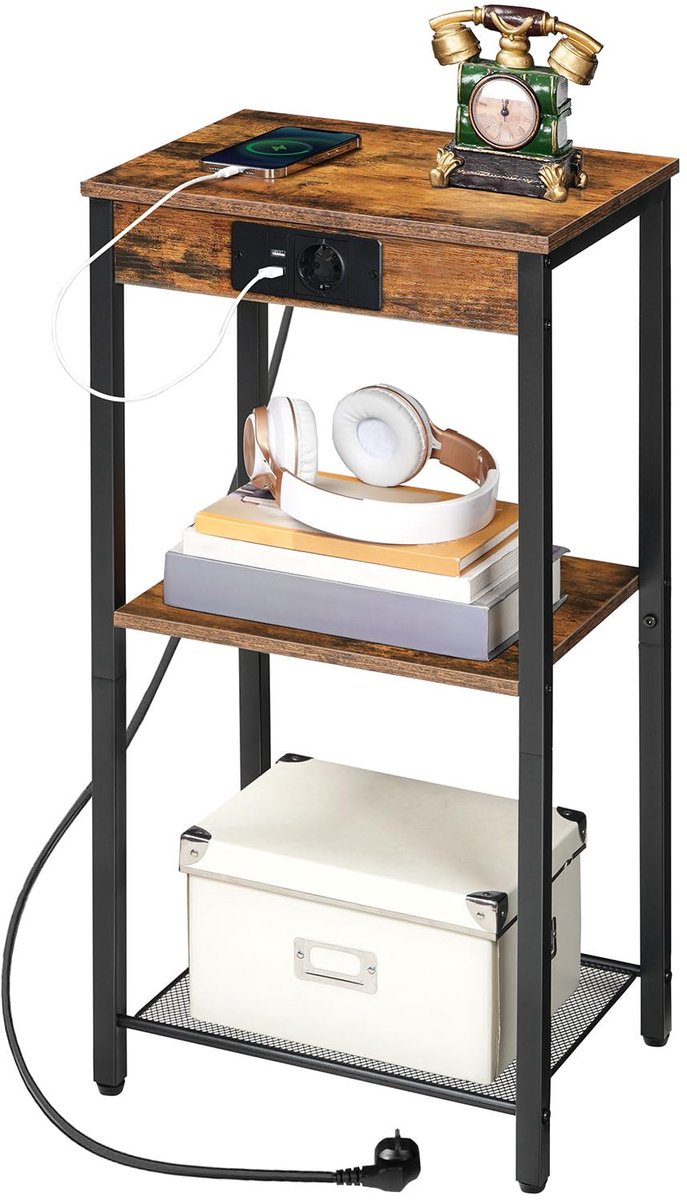 Ibenzoa® Bijzettafel met geïntegreerd laadstation en drie niveaus voor veelzijdig gebruik in huis