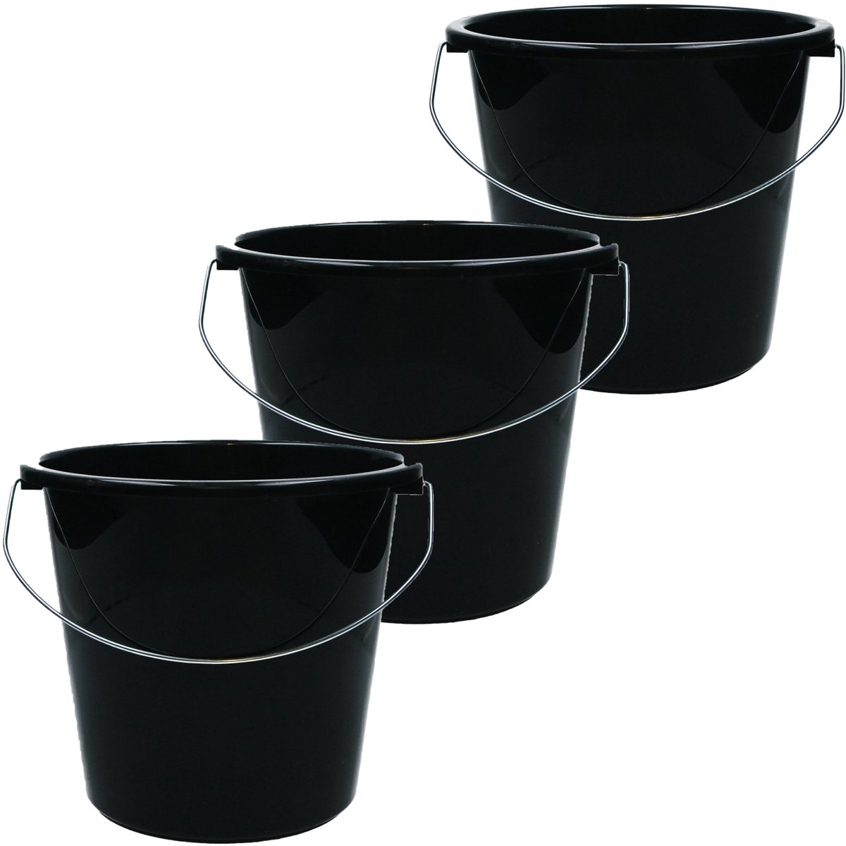 Emmer - 5 liter huishoudemmer - 3 stuks - Zwart
