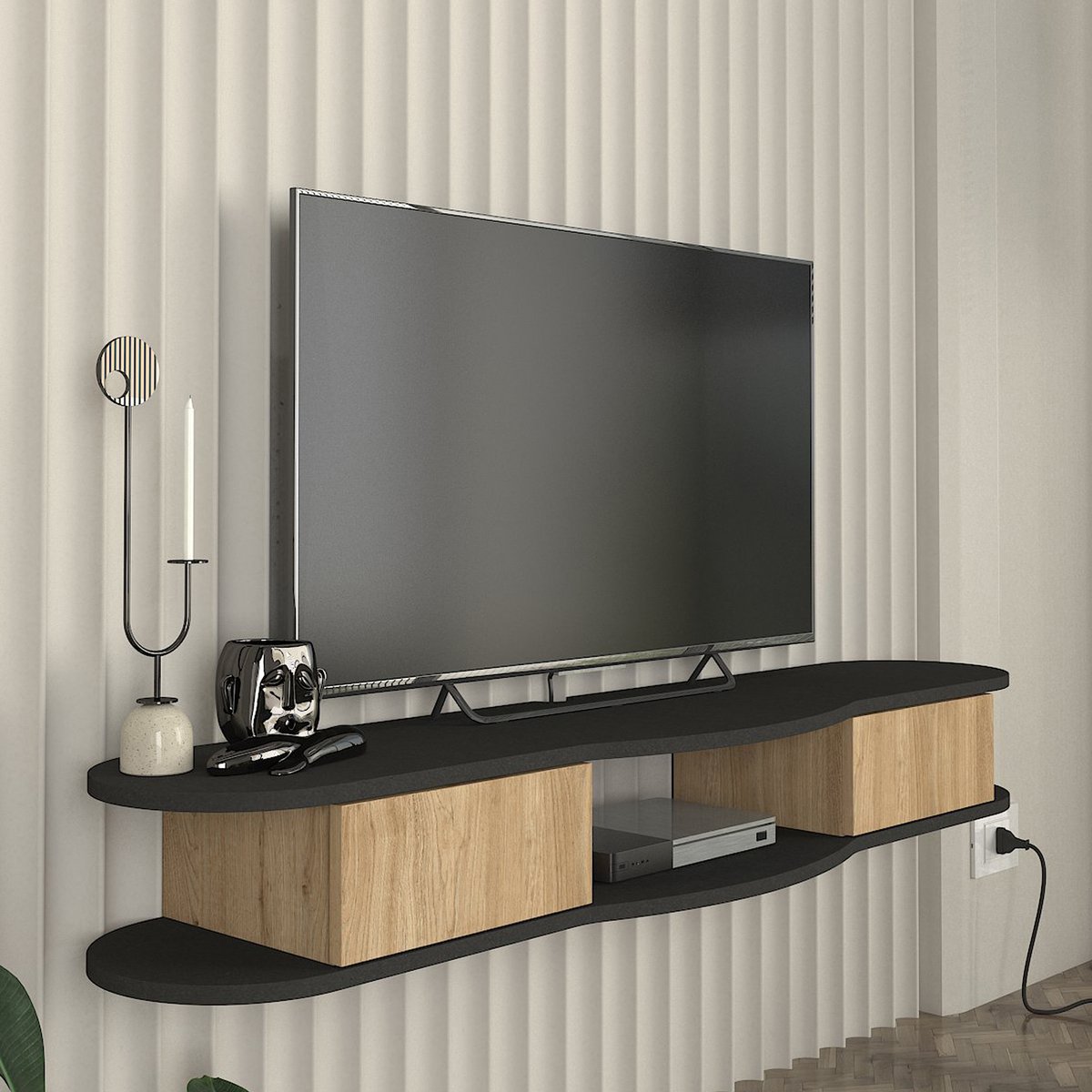 en.casa TV meubel Nyskiri zwevend 150x35x19 cm antraciet en eikenkleurig [en.casa]