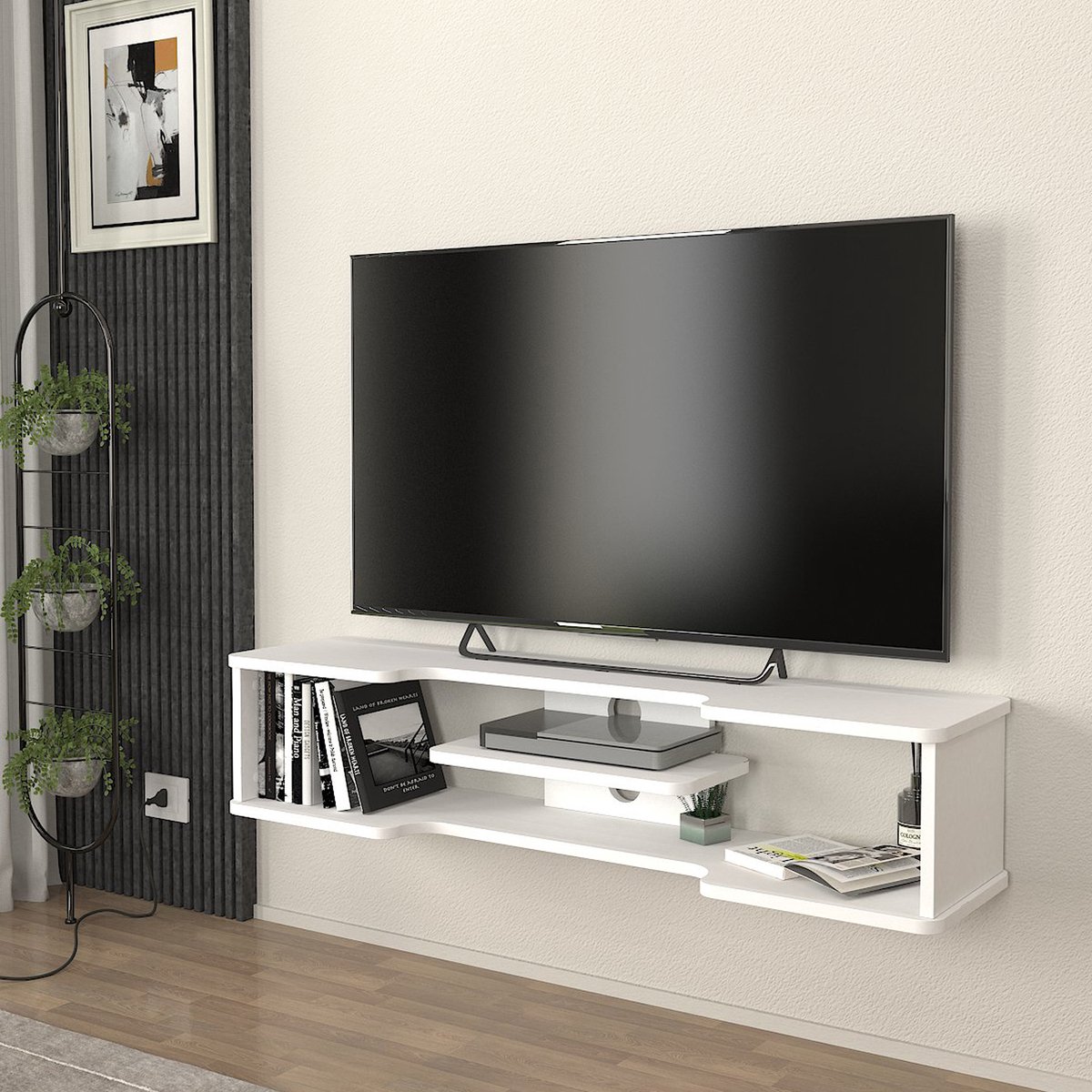 en.casa TV meubel Yrela zwevend 120x30x26 cm wit [en.casa]