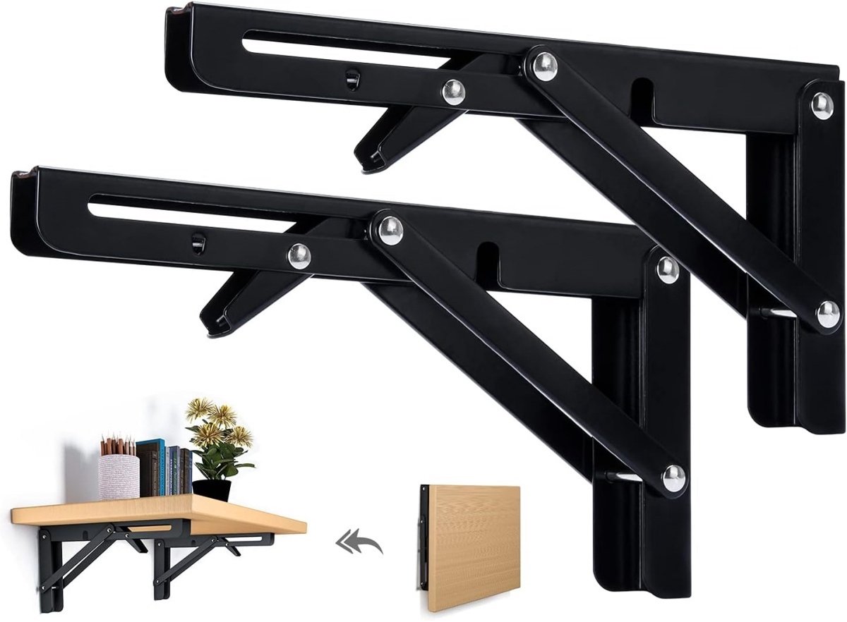 EXCITAT Opvouwbare plankdrager - Opvouwbare drager - Wandgemonteerde plankdrager - Maximale belasting 99.8 kg - Geschikt voor bureaubladwandplank - 2 stuks - zwart