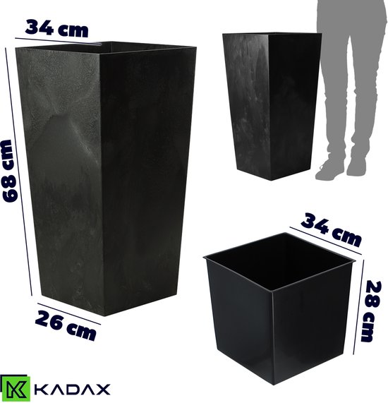 KADAX Kunststof Bloempot – Imitatie Rotan, Weerbestendig, Binnen & Buiten – Betongrijs, 57 Cm Hoog