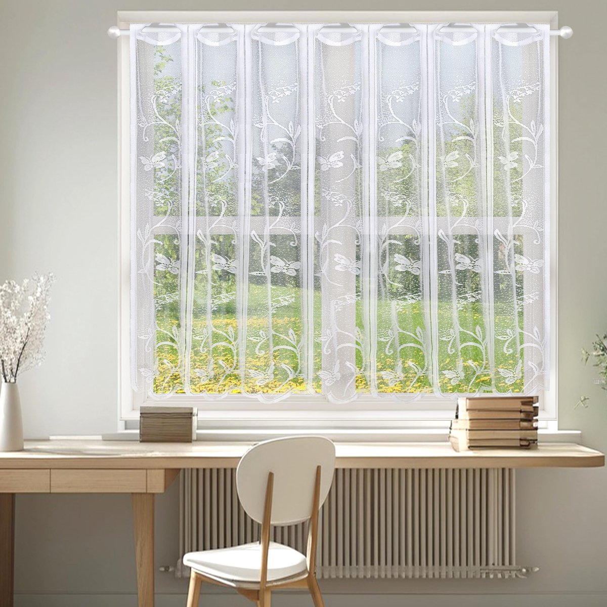 Ibenzoa® Vintage Elegante Halftransparante Gordijn met Bloemenmotief voor Diverse Kamers 100 x 90 cm