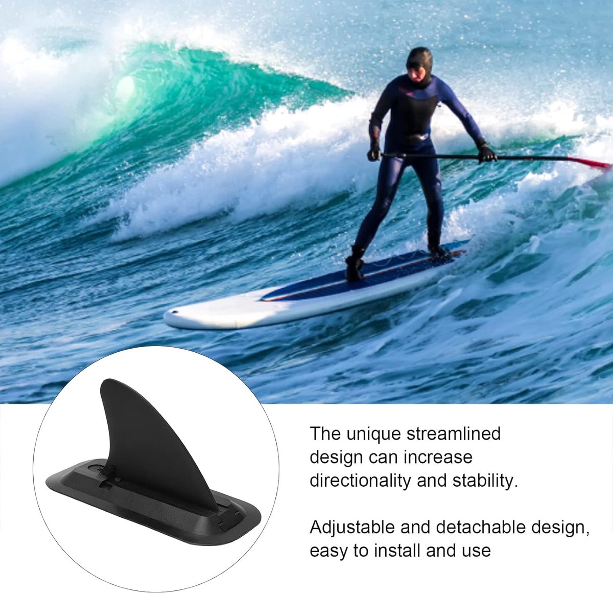 Opblaasbare Paddleboard-vinvervanging Middelste Paddleboardvin Snel Los Te Koppelen Longboard-middenvin voor Paddleboard en Longboard Zwart
