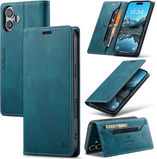 ULAK Portemonnee-hoesje Voor IPhone 11 – Blauw Marmer, Van Leer, Met Kaarthouder, Standaard En Magneetsluiting