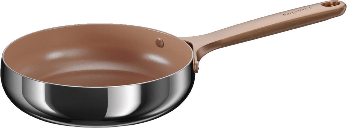 BergHOFF Home Koekenpan Ø 20 cm - PFAS-Vrije Antikleefpan– RVS Braadpan – Keramische Anti-aanbaklaag Bakpan – Geschikt voor Inductie, Gas, Elektrisch en Keramisch – Ovenbestendige Biefstukpan tot 230 °C – Warm Blush