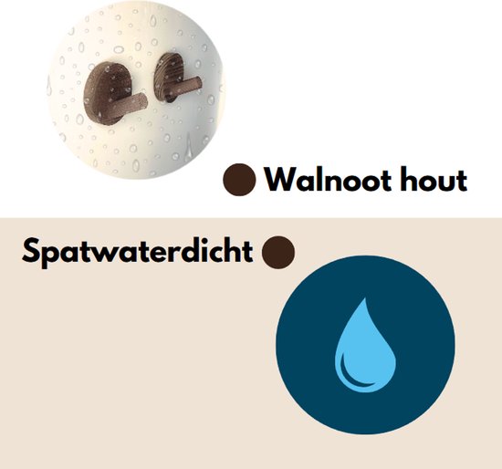 Walnoothouten wandhaken, spatwaterdicht.