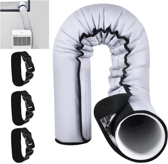 Isolatiehoes draagbare airco slang 5″ 5,9″ 152×56 cm grijs met verstelbare banden en waterdicht materiaal