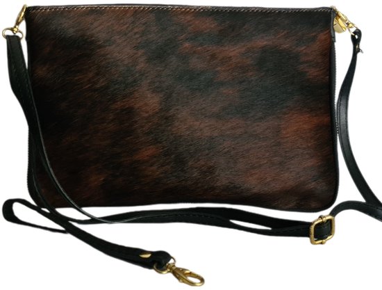 SH Leder Lovelin G393 Schoudertas van echt leer, middelgroot, avondtas, clutch, crossbody tas, messenger handtas met ritssluiting, 33 x 20 cm, zwart, Small