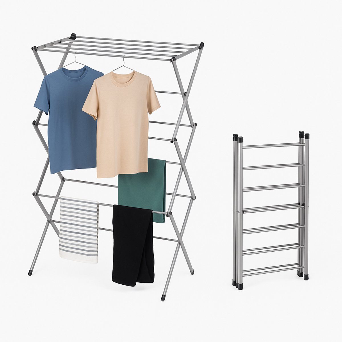 Signature Home Vigo Droogrek - wasrek inklapbaar - 3 Tier - Wasrek uitschuifbare - Metalen - Wasserij Droogrekken - Donker Grijs- 44-76cm