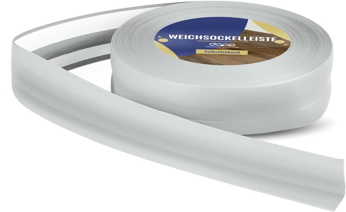 DQ-PP ZACHTE PLINT - 50 m (2xw5m) - Grijs - 32 x 23 mm - PVC - zelfklevend - knikhoek plinten rubberen strip plint hoekprofiel afsluitstrip vloerlijst