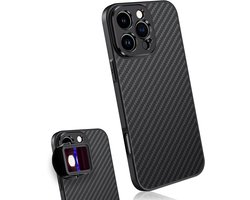MOJOGEAR Lens Case voor iPhone 16 Pro Max - Hoesje met 17mm Schroefdraad voor Opzetlenzen - Lichtgewicht - Carbon - Zwart