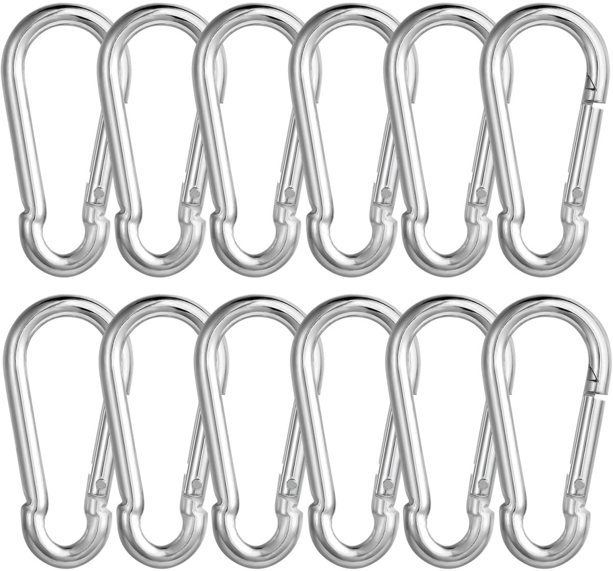 TOVBMUP 12 stuks karabijnhaken - 6*60mm karabijnhaken - Maximale draagkracht 180kg - Roestbestendig - Gegalvaniseerde klimhaken - Geschikt voor sleutelhangers, hangmatten, kamperen, vissen en parasols