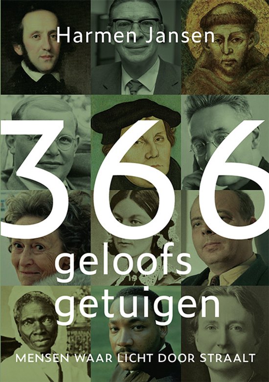 Boekomslag '366 geloofsgetuigen' met negen portretten van mannen en vrouwen, waaronder Martin Luther King.
