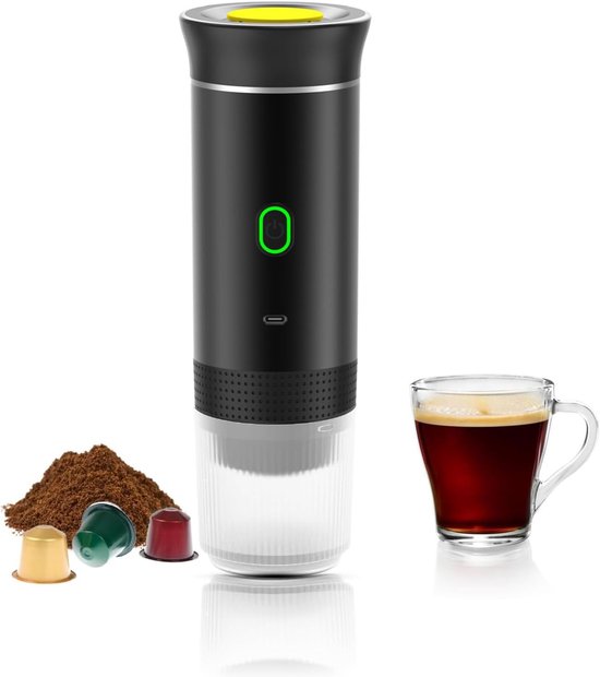 CONQUECO Draagbare Koffiezetapparaat, Elektrische 12V Espressomachine Voor In De Auto Outdoor 15 Bar Druk Compatibel Met Nespresso Original Capsule Lor Zwart
