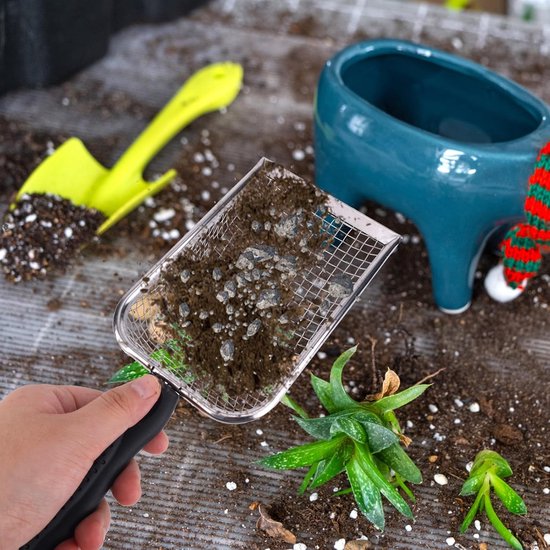 2-delige tuinzeef, 5 mm en 2,8 mm tuinzand- en compostzeef, grond- en steenscheppen, plantgereedschap met ergonomische handgrepen van Merkloos	 — afbeelding 5