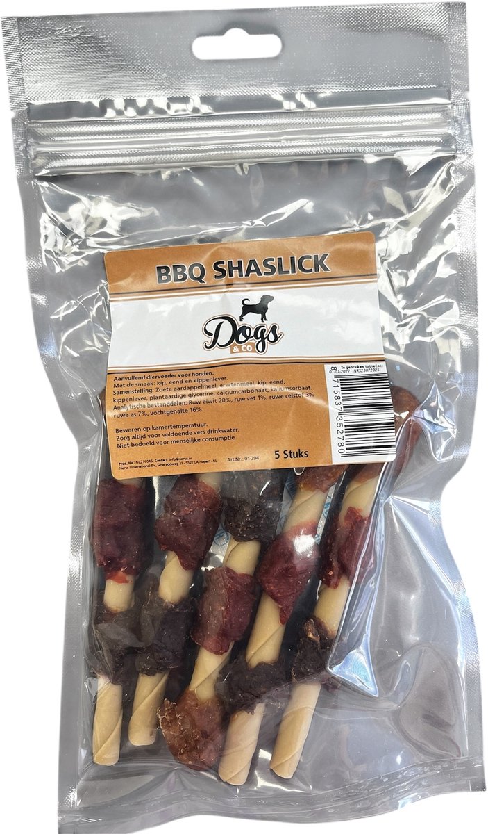 Dogs&Co® BBQ Shaslick 5 stuks - Hondensnack - BBQ snack voor honden