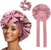 4 stuks Satijnen Slaapmuts Bonnet Nachtmuts met 4 Elastiekjes, Verstelbare Nachtmuts, Bonnet, Slapen, Zachte Satijnen Kap, Douchemuts, Hoofddeksel, Voor Dames en Meisjes