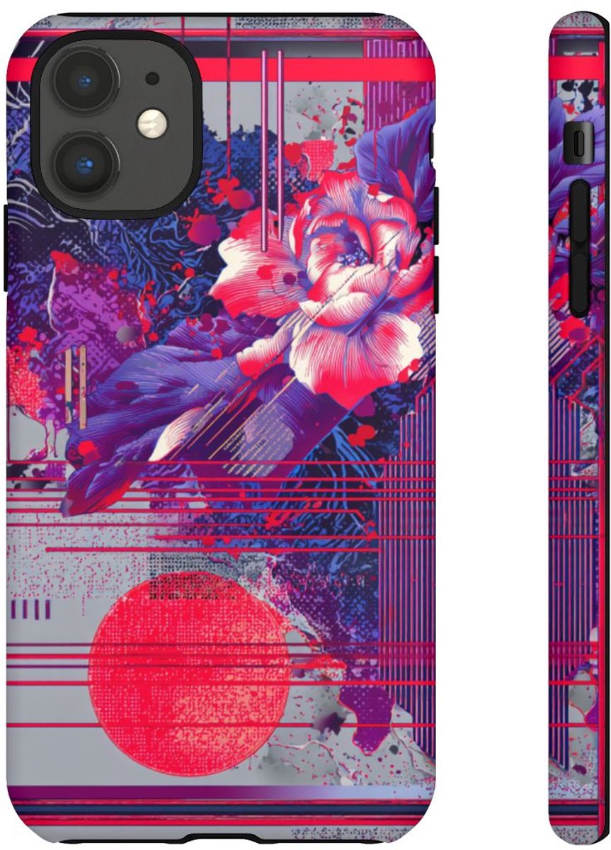 Abstracte Bloemmotieven met Neonaccenten – Telefoonhoesje Geschikt voor iPhone 11
