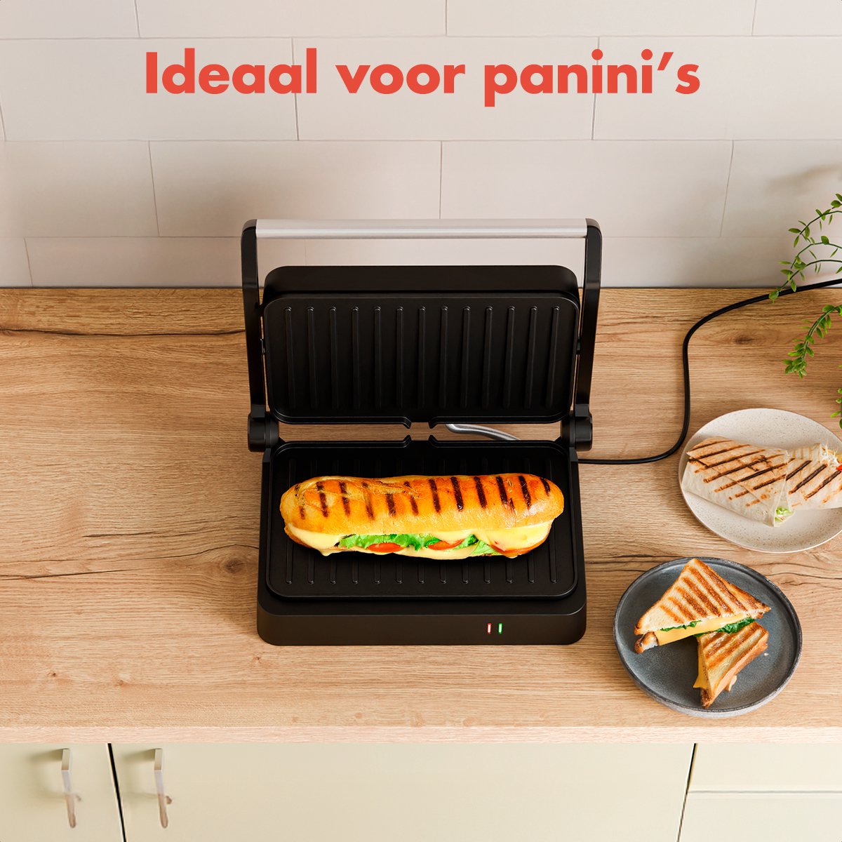 KitchenBrothers Contactgrill - Tosti Apparaat - Panini Grill - Tosti IJzer voor 2 Tosti's - 1200W - Zwart — cadeau in Kookcadeaus - foto 4