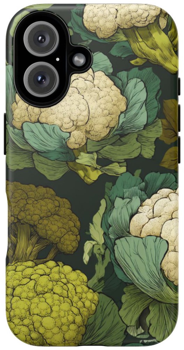 Handgetekend Broccoli- en Bloemkoolpatroon – Telefoonhoesje Geschikt voor iPhone 16