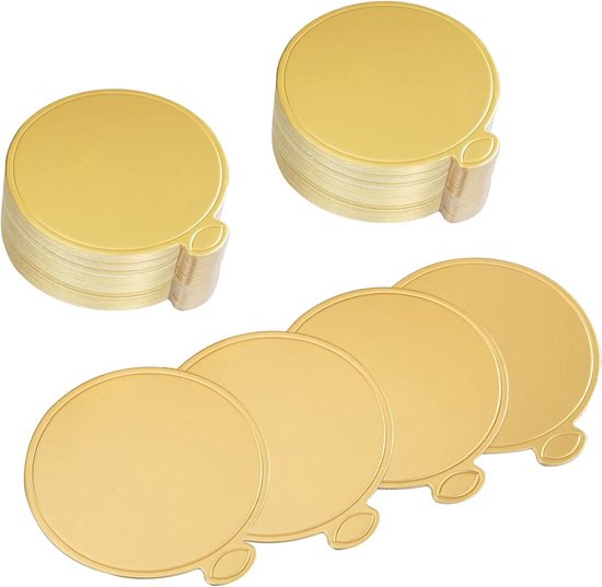 trabag 200 stuks ronde taartborden, 9 cm, wegwerp taartbord, mousse taartonderlegger, taartplateaus, taartbord, karton, dessertdisplay, taartbord voor bruiloft, verjaardag, gebakdecoratie (goud