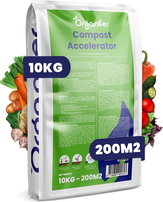 Foto: Compostversneller 10 kg voor 50 200 m of 10 m voor hoogwaardige compost in minder tijd bevordert snelle humusvorming ondersteunt de activiteit van regenwormen reguleert de ph bevat guano organisch gehalte 58 organifer