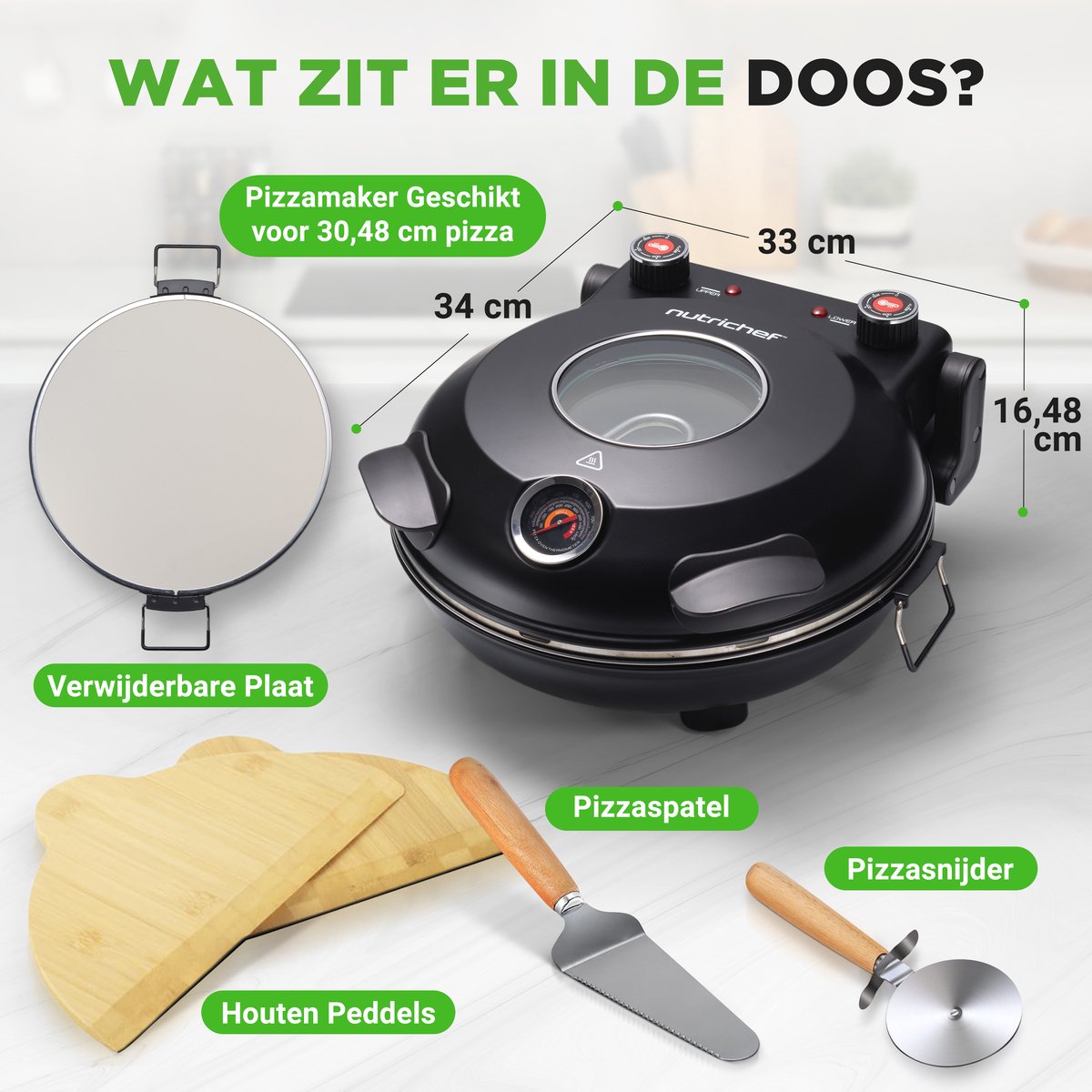 Nutrichef Pizza Oven 1200 Watt 30 Cm Elektrische Maker Tot 425c Zwart 2285208392