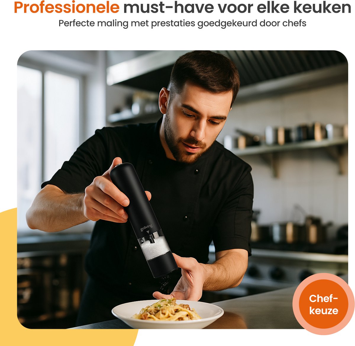 Goliving Elektrische Peper en Zoutmolen Set - LED Licht - Op Batterijen - Pepermolen - Zoutmolen - Peper en Zoutstellen - Kruidenmolen - Zwart — cadeau in Kookcadeaus - foto 4