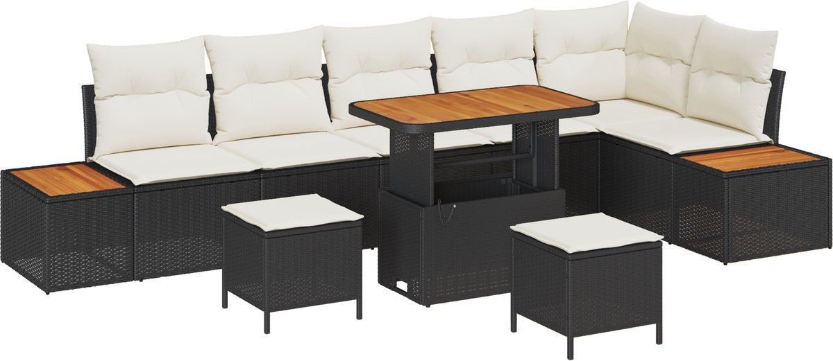 vidaXL - Tuinbank - Set - 9 - pcs - Zwart - poly - rattan