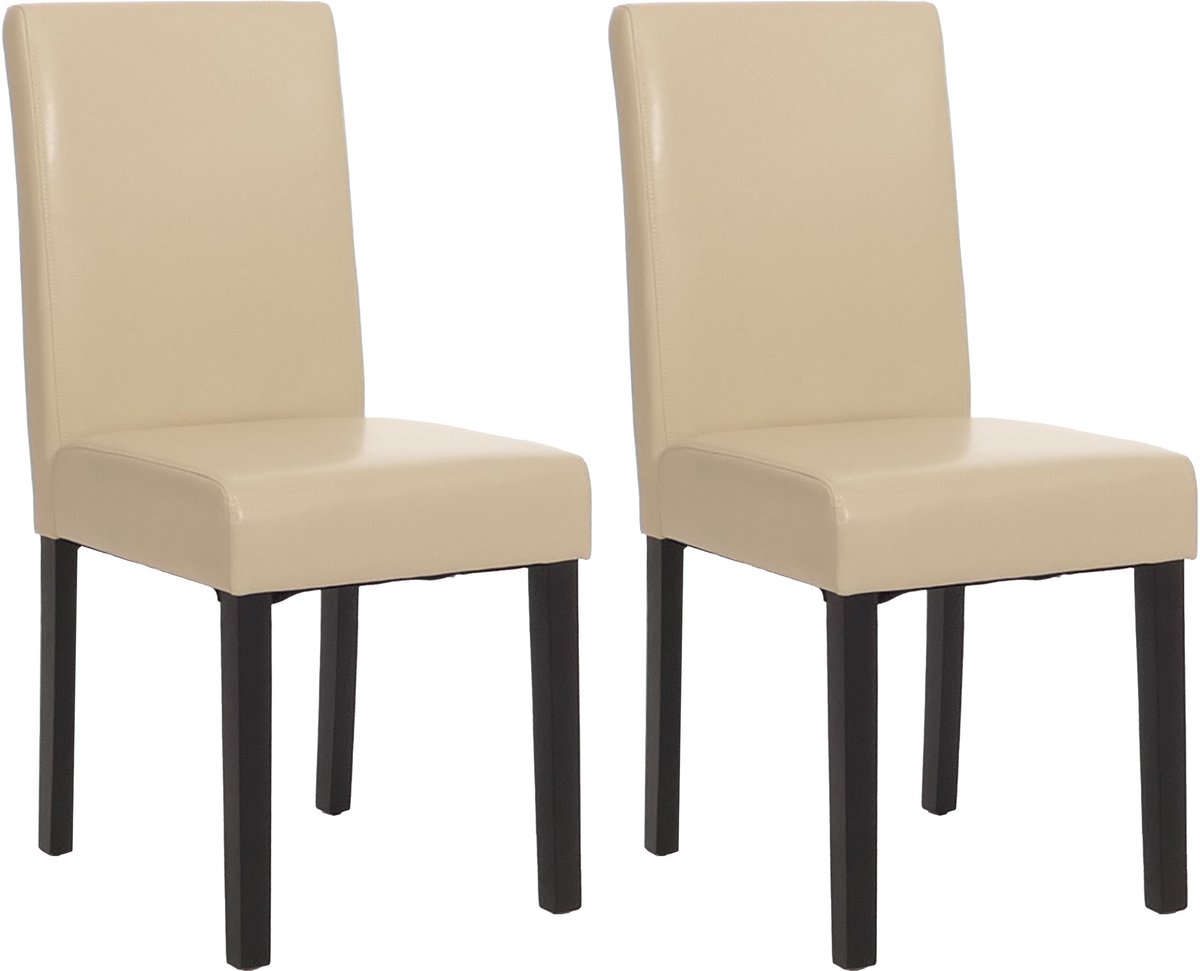 Set van 2 eetkamerstoelen Keukenstoel Littau ~ kunstleer, crème, donkere poten
