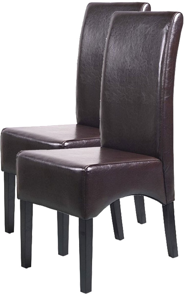 Set van 2 eetkamerstoelen/keukentoelen Latina, LEER ~ bruin, donkere poten