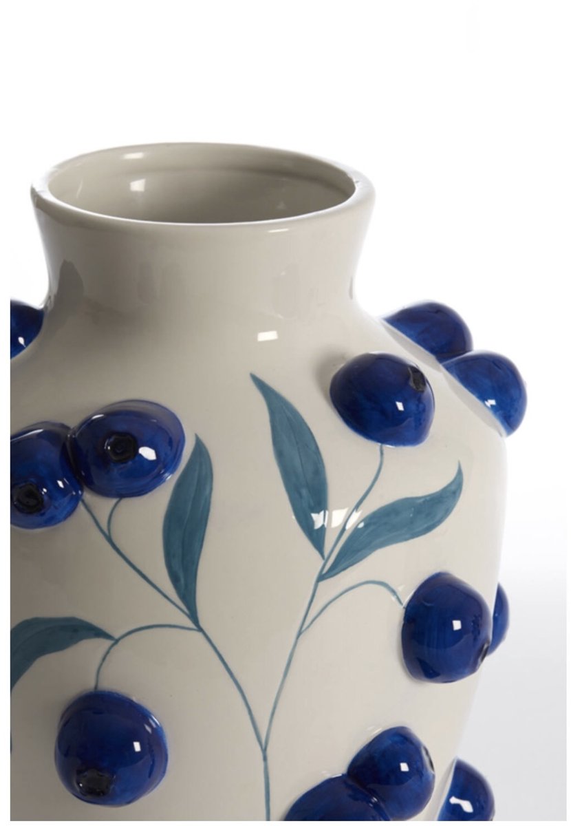 vase deco blueberry ceramics white blue
