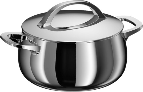Casserole BergHOFF Belly 20 cm - Induction - Acier inoxydable avec couvercle - Compatible induction et tous feux - Compatible four - Compatible lave-vaisselle - 3,7 L