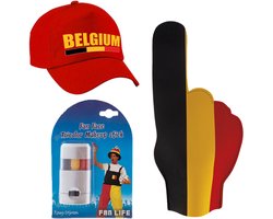 Belgie supporters verkleed set - baseballcap met print - rood - met vlag schminkstift - Foamhand 50 cm - volwassenen - EK / WK / landen - Fans