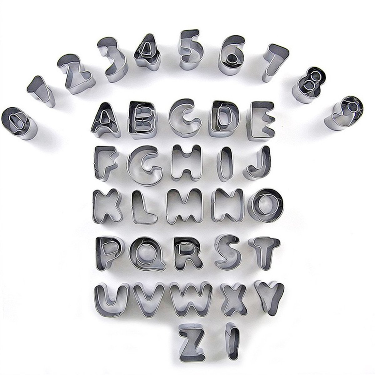 SWETON koekjesvormpjes, letters, cijfers, alfabet koekjesvormpjes voor taartdecoratie, met opbergdoos, set van 37