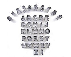 SWETON koekjesvormpjes, letters, cijfers, alfabet koekjesvormpjes voor taartdecoratie, met opbergdoos, set van 37