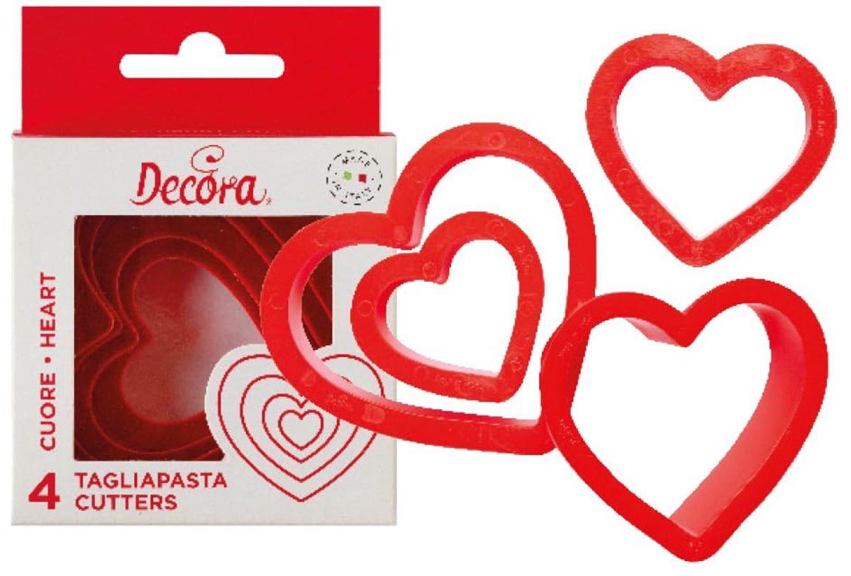 DECORA 0255305 Koekjesvormpjesset hart glad, 4 stuks, 4-5,5-7-8 cm, H2,2 cm, roze