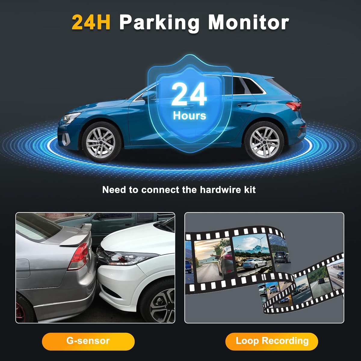 Dashcam - Frontcamera - Autocamera - 1080P - WiFi - Autodashcam - Met 0,96 inch minischerm - Met SD-kaart - Parkeerbewaking - Nachtzicht - 140° groothoek - App-bediening - G-sensor - Eenvoudig te installeren - Zwart – foto 3
