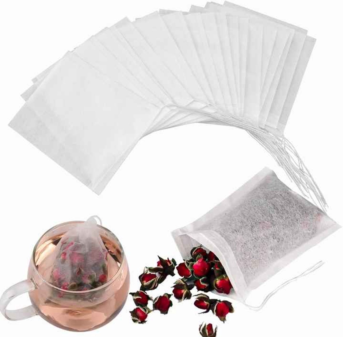 Lege Theezakjes - Zelf te vullen theezakjes - Theefilters - 7x9cm- Theezakjes - 100 stuks - Lege theezakjes - Zelf thee maken - Thee - Thee drinken - Eigen theemelange maken - Theemelange - CHPN