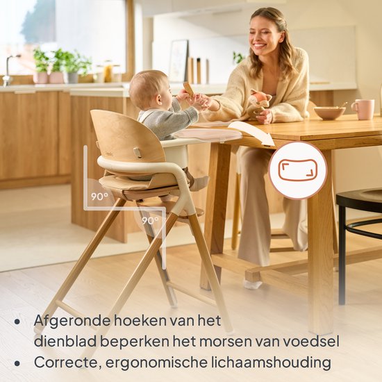 Chaise haute en bois Lionelo Celia 3 en 1 – De Bébé à adulte – Siège et repose-pieds réglables – Harnais 5 points – Revêtement en Eco– Comprend BabySet et plateau – Capacité de charge jusqu'à 90 kg