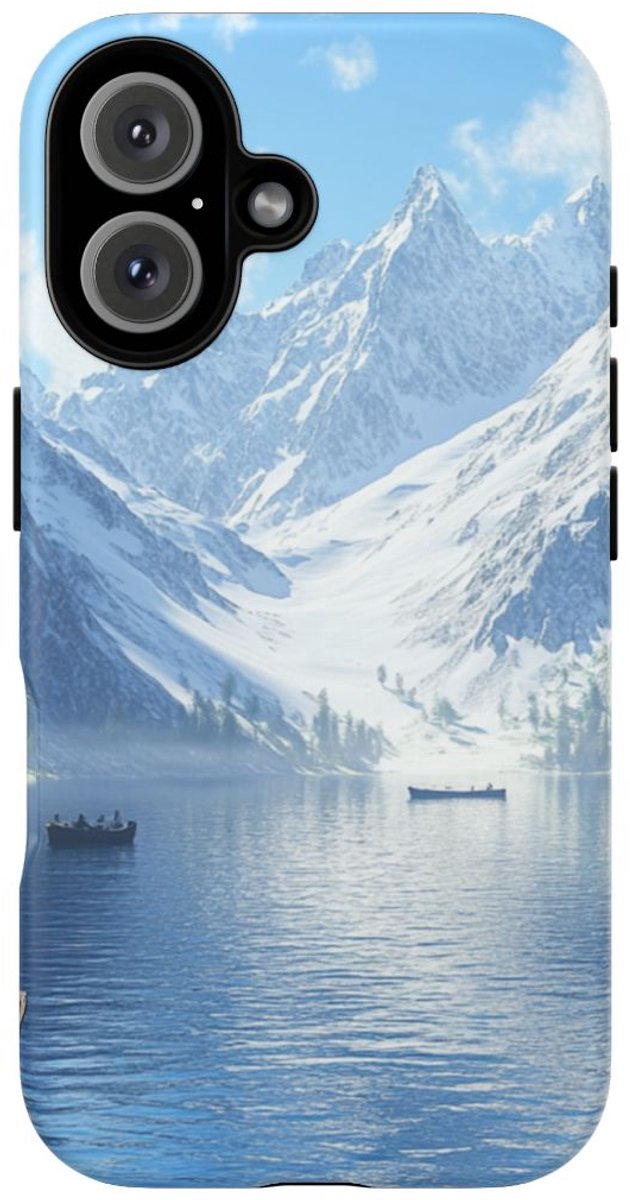 Sereen Bergmeer met Roeiboten – Telefoonhoesje Geschikt voor iPhone 16