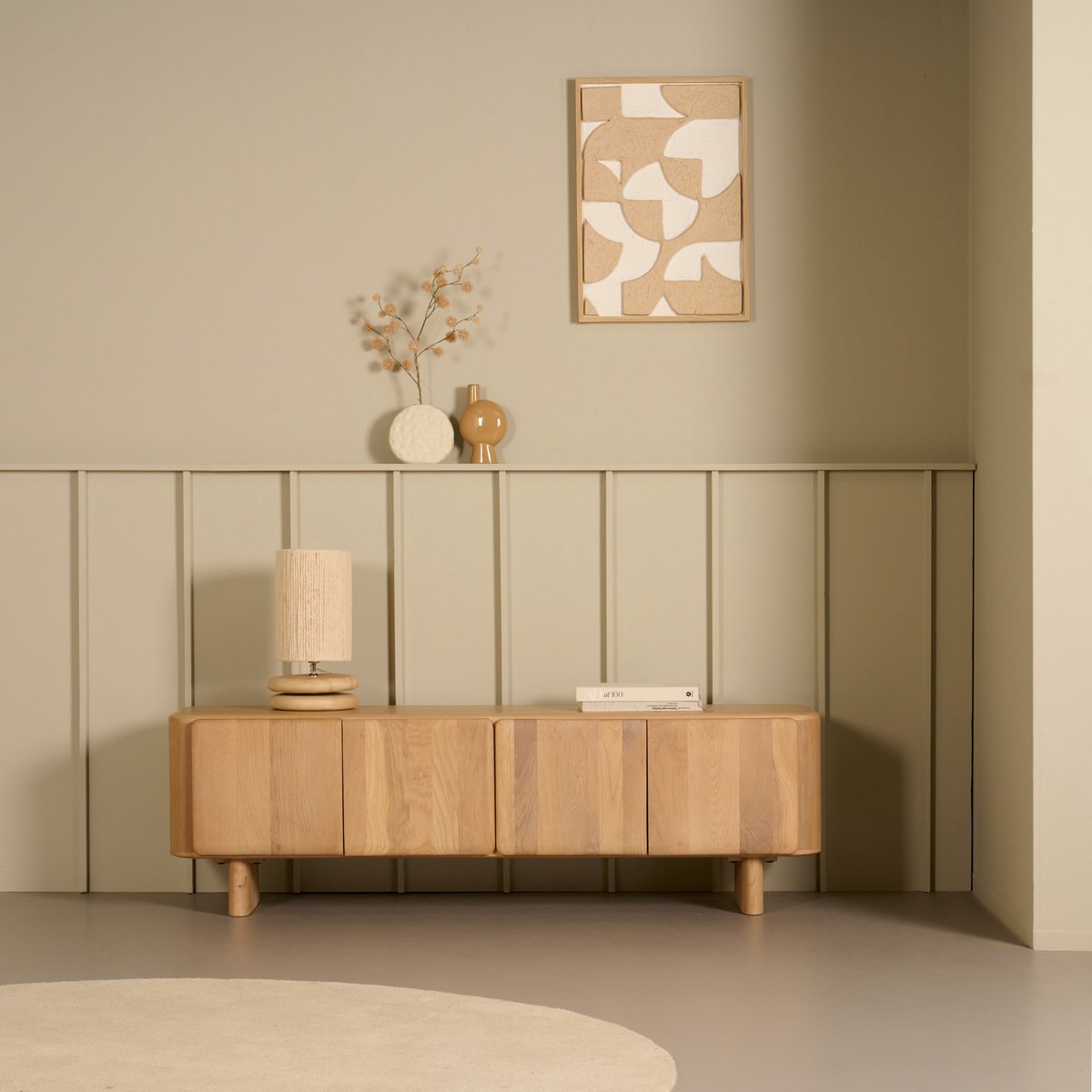 Woonexpress TV-meubel Morez - Eiken / Eiken Houtfineer - Naturel - 180x55x45 cm (BxHxD) Hout - Eiken