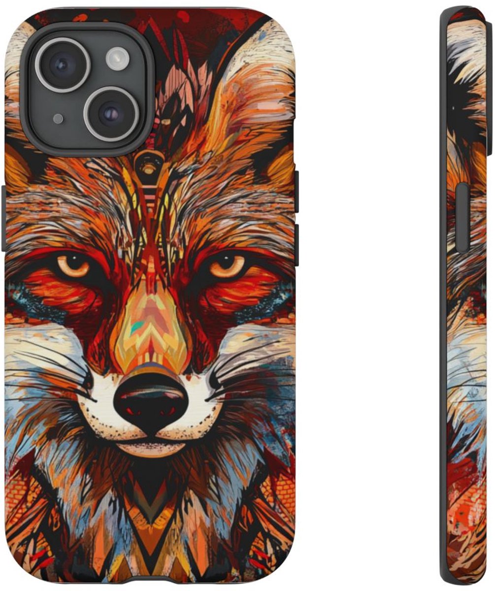 Abstracte Vos Gezicht Kunstwerk – Telefoonhoesje Geschikt voor iPhone 15