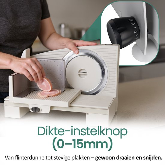 Emerio Multifunctionele Snijmachine - 110W - Dikte Verstelbaar 0-15mm - RVS Mes - Elektrische Snijmachine voor Brood, Kaas en Vlees - Broodsnijmachine Elektrisch - MS-125001 Allessnijder Wit