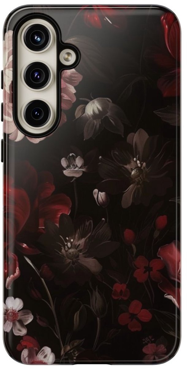 Donker Bloemmotief met Glans – Telefoonhoesje Geschikt voor Samsung Galaxy S24 Plus